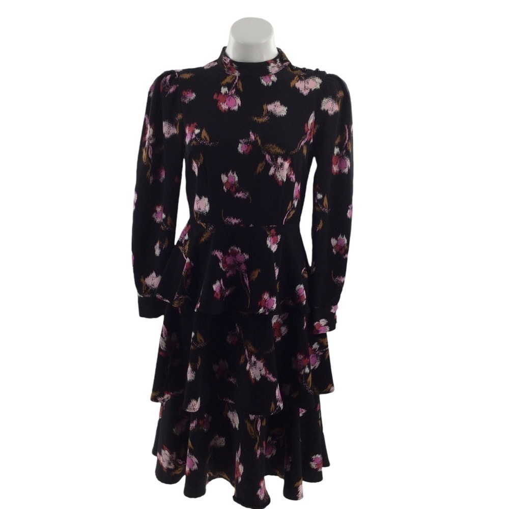 Who What Wear Floral‎ Print A- Line Ruffle Frosted Dress